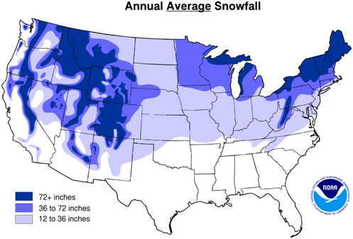 Snowfall Map US Regions